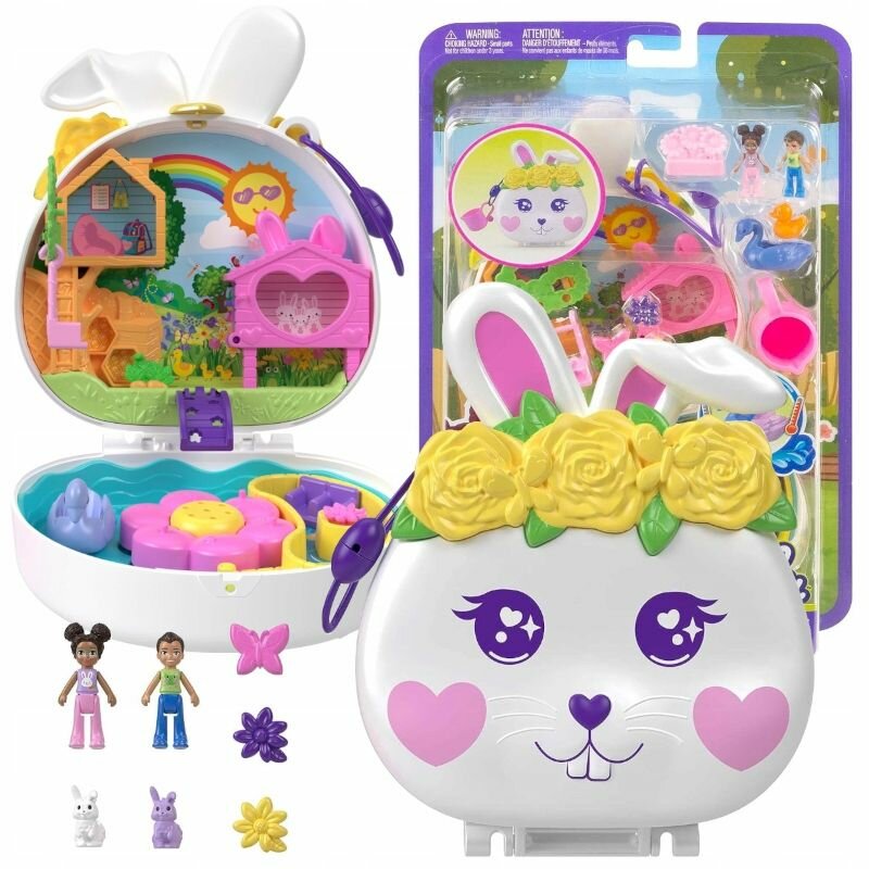 Фигурки Mattel Polly Pocket - Компактный игровой набор Полли Покет с куклами и аксессуарами - Кролик HKV36