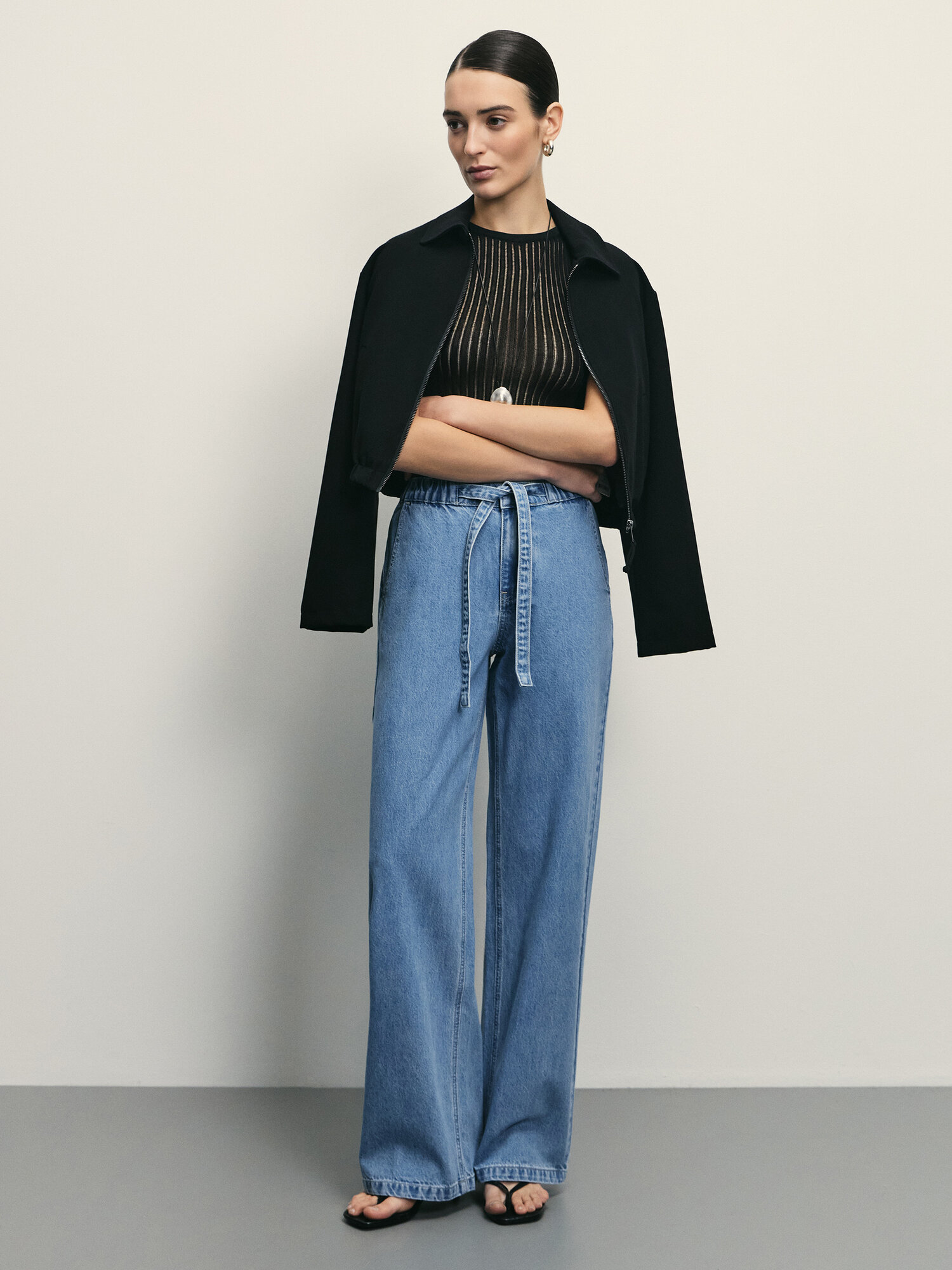 Джинсы широкие Zarina wide leg, размер XS (RU 42)/170, голубой индиго