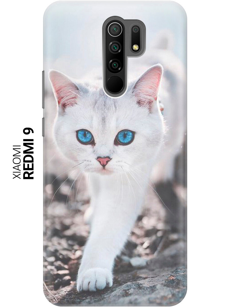 Ультратонкий силиконовый чехол-накладка для Xiaomi Redmi 9 с принтом "Голубоглазый кот"