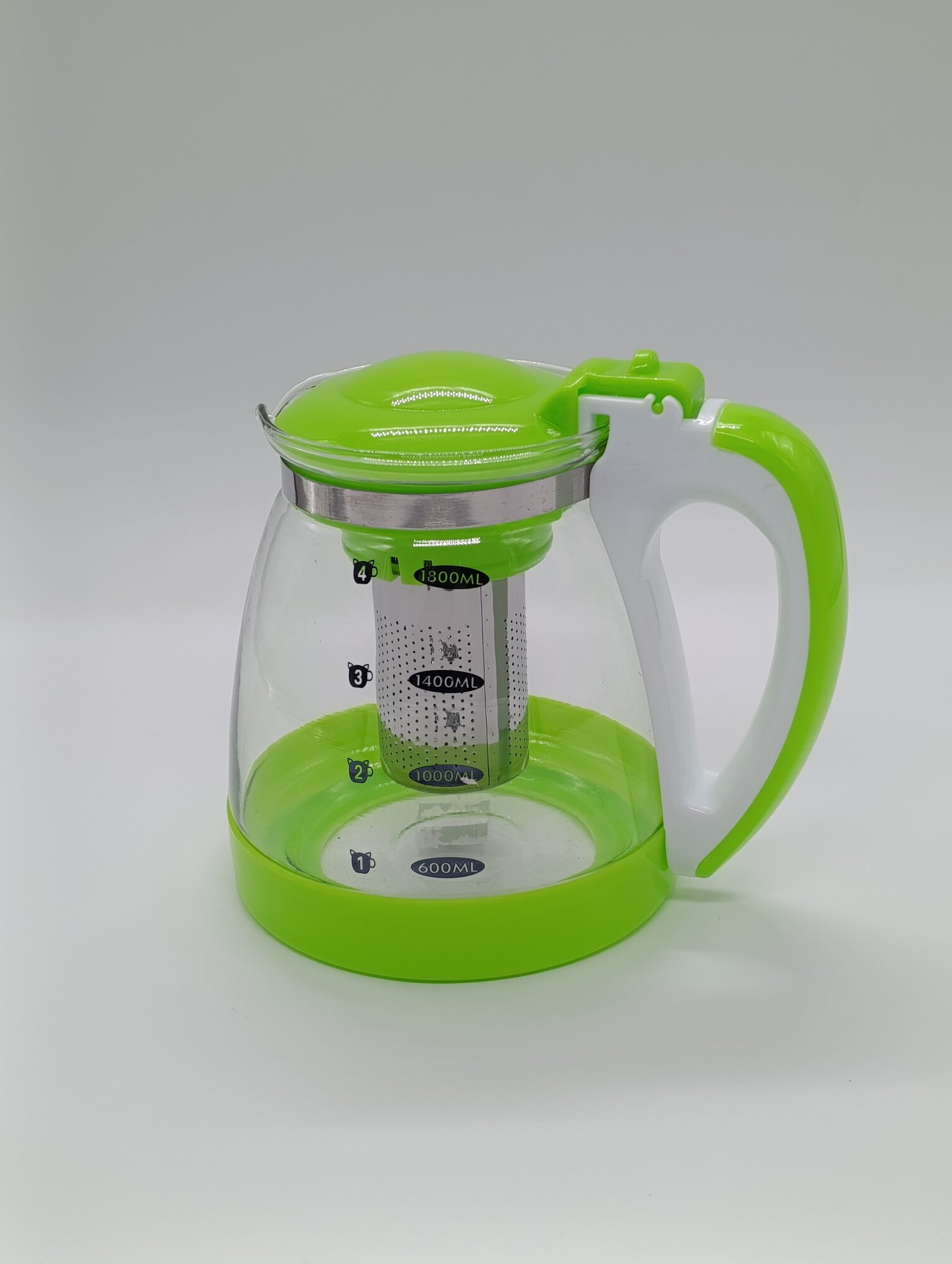 Чайник 15002, стеклянная колба, металлический фильтр, пластиковая ручка