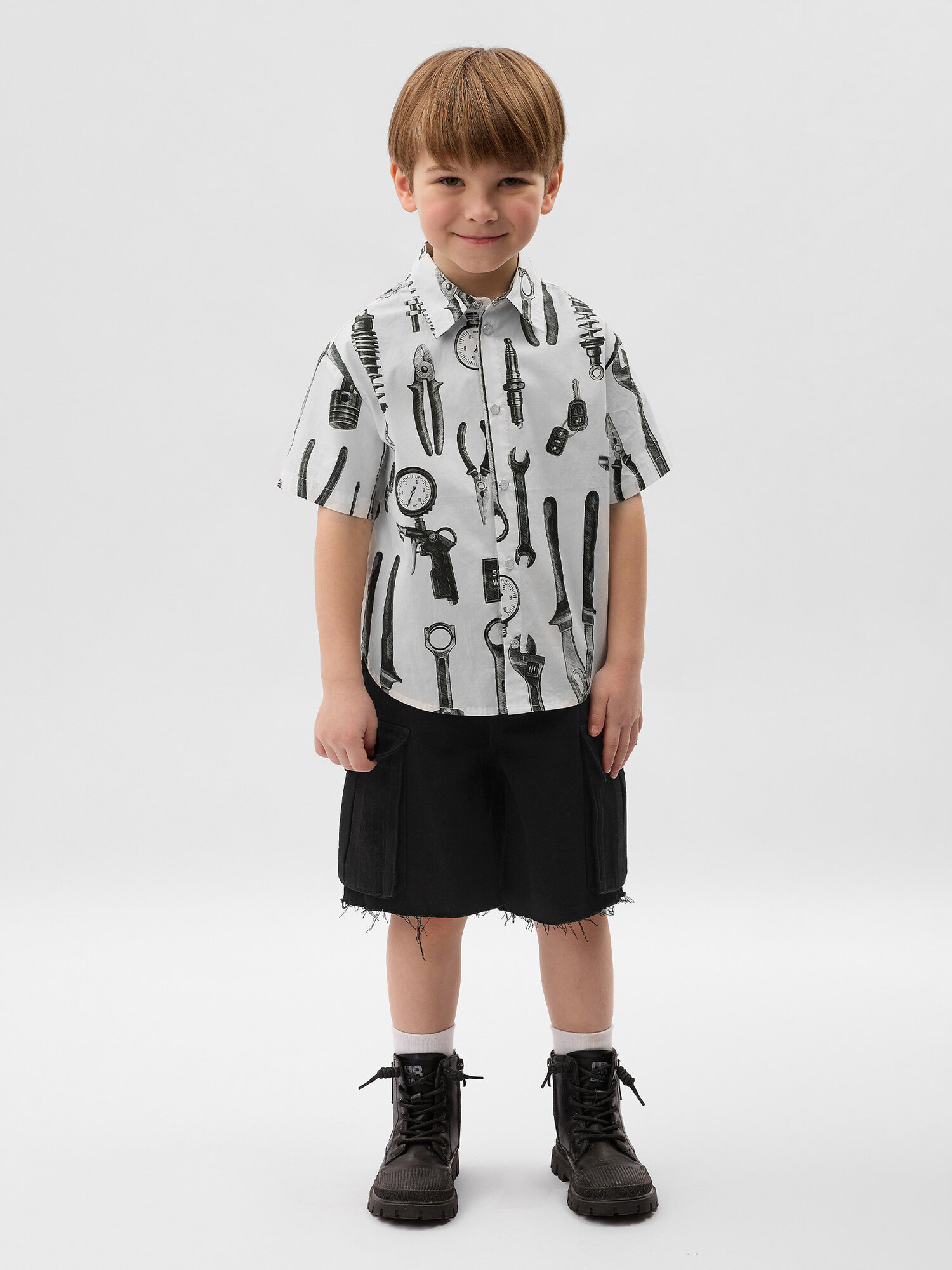 Рубашка Gulliver, размер 98, белый,