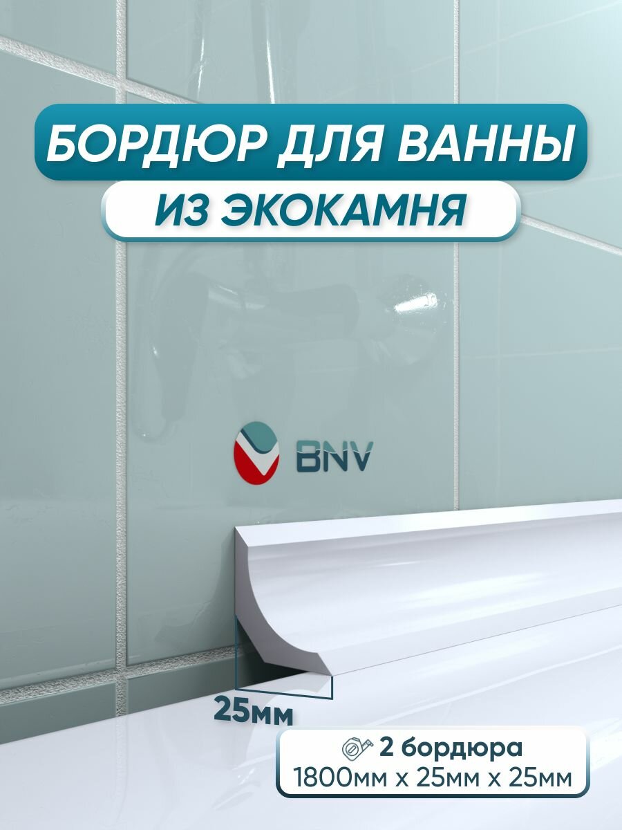 Акриловый бордюр плинтус для ванны BNV ЛК25 180 сантиметров 2шт белый цвет глянцевая поверхность