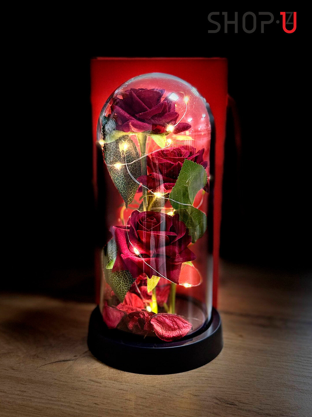 Вечные цветы, Роза под куполом "Красавица и чудовище", LED-подсветка, стиль современный