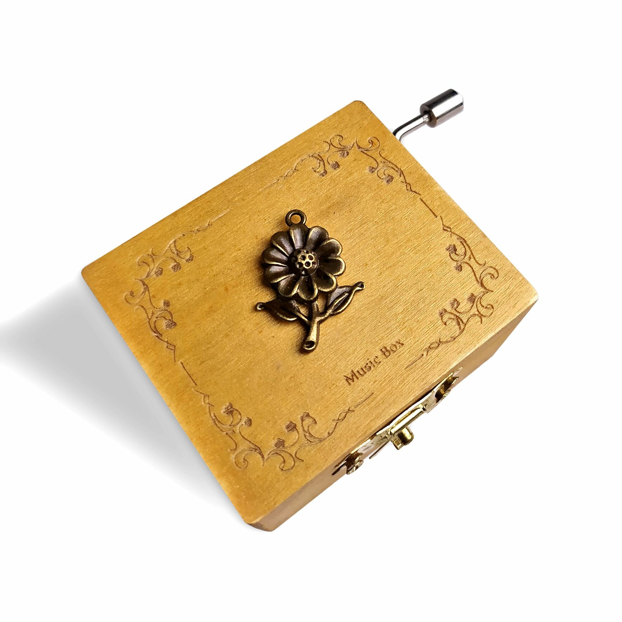 Музыкальная деревянная шкатулка-шарманка "Роза" с мелодией вальс цветов Чайковского