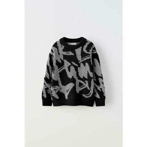 Свитер Zara, размер 120, черный, белый свитер zara abstract jacquard черный