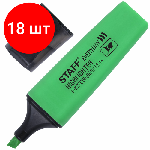 Комплект 18 шт, Текстовыделитель STAFF EVERYDAY, зеленый, скошенный наконечник, 1-5 мм, 151639 staff текстовыделитель everyday 150727 24 шт зеленый зелeный 24 шт