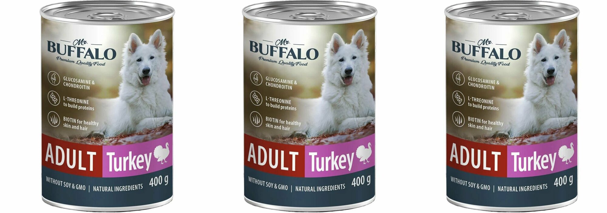 Mr.Buffalo Консервы для собак Индейка, 400 г, 3 шт