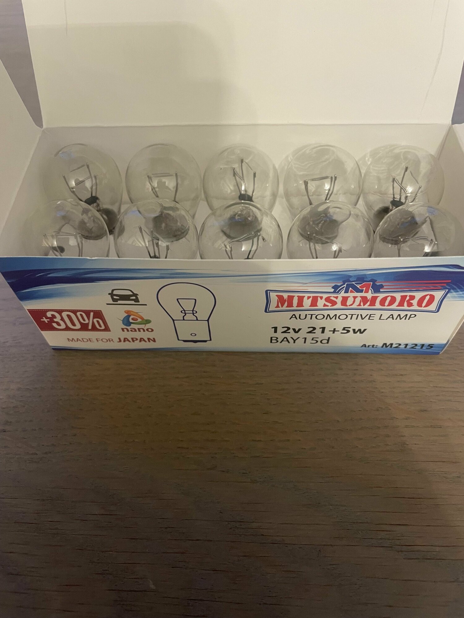 Лампа MITSUMORO 12V 21+5W BAY15d 2 контакта (коробка 10 шт)