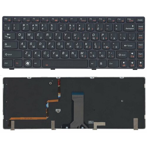 клавиатура для ноутбука lenovo ideapad l340 15 черная с голубой подсветкой Клавиатура для ноутбука Lenovo IdeaPad Y480 черная с подсветкой