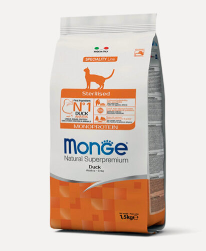 Изображение товара Monge Cat Monoprotein Sterilised Duck корм для стерилизованных кошек с уткой 1,5 кг