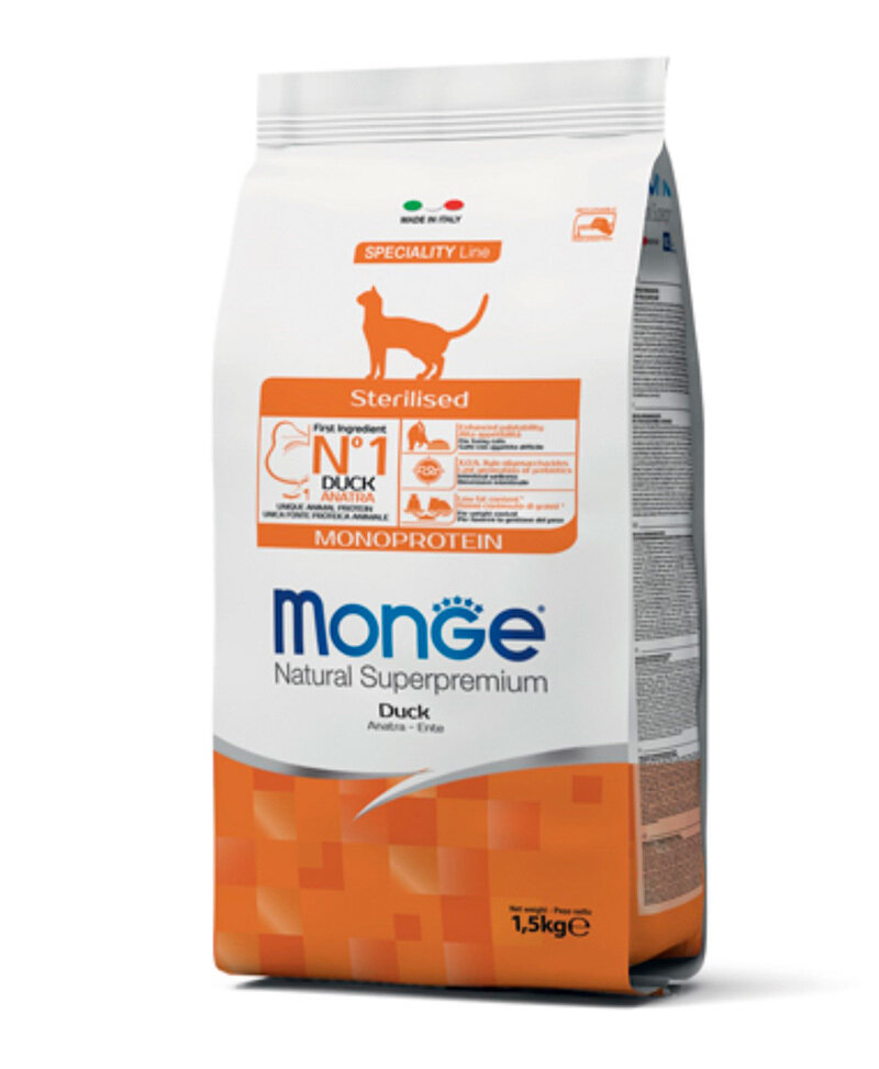 Monge Cat Monoprotein Sterilised Duck корм для стерилизованных кошек с уткой 1,5 кг