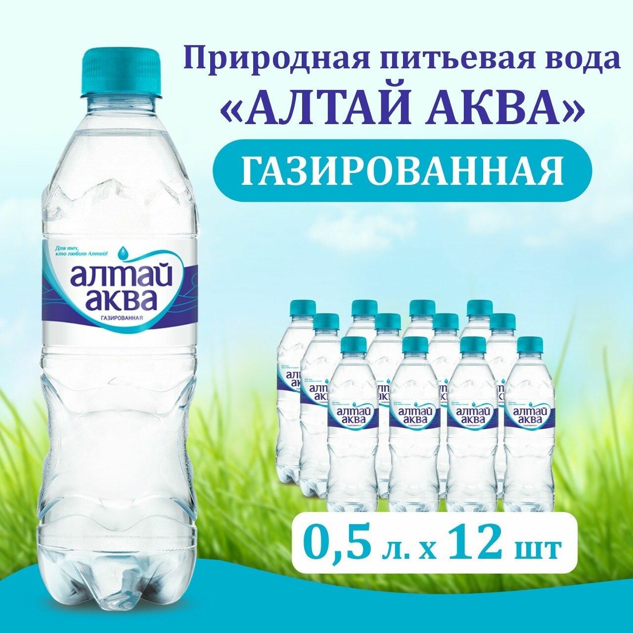 Вода газированная природная питьевая "Алтай Аква" 0,5л.- 12шт.