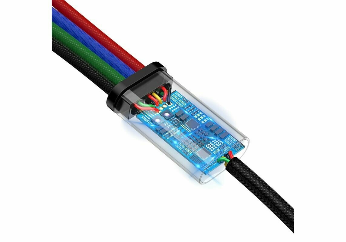 Кабель USB BASEUS Fast 4-in-1, USB - MicroUSB + 2*Type-C + Lightning, 3.5A, 1.2 м, черный