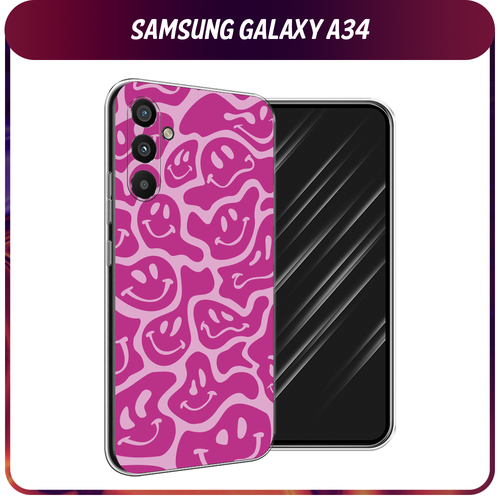 Силиконовый чехол на Samsung Galaxy A34 / Самсунг A34 Расплывчатые смайлики розовые