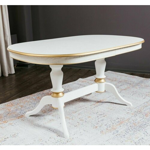 Стол обеденный большой раздвижной София-3 1500-2380x960 деревянный белый эмаль белая с патиной золото ALP00007452 76600₽