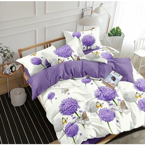 Комплект постельного белья Поплин Элис Текстиль Цветы фиолетовые с бабочками, люкс, рис. 1311