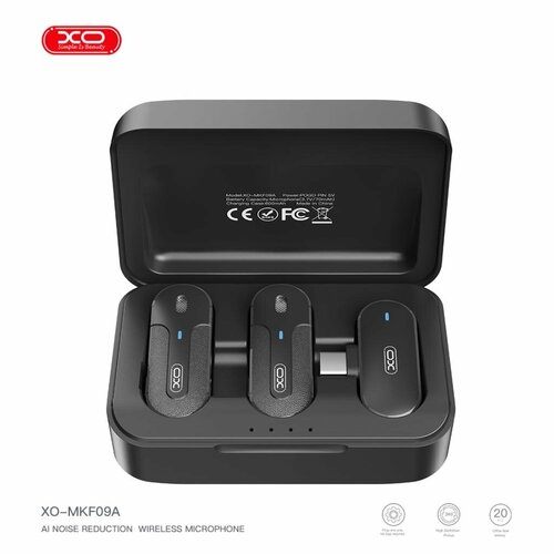 Петличные микрофоны XO MKF09B Lightning 1 to 2 wirelessCollar clipmicrophone withbattery case