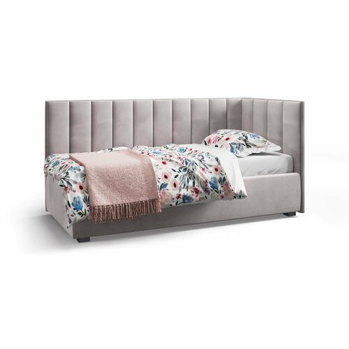 Кровать односпальная 90х200 с подъемным механизмом, ящиком для белья, ортопедическим основанием, Eliot, серый