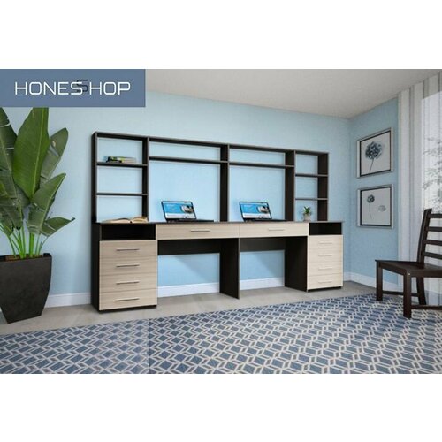 Письменный стол Нойс 3 ЛДСП корпус венге цава фасад дуб молочный 209х60х140 38424₽