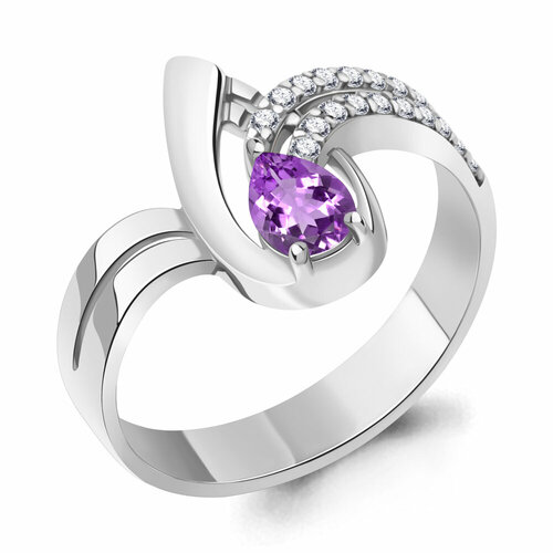 фото Кольцо diamant online, серебро, 925 проба, аметист, фианит, размер 17, фиолетовый