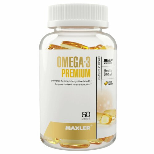 Жирные кислоты Maxler Omega-3 Premium - Цитрус, 60 капсул, 400 мг EPA - 200 мг, DHA, Комплексная поддержка организма