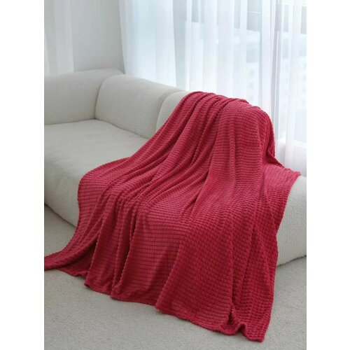 Плед красный плюшевый в кубик евро 200х220 см