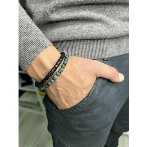 фото Браслет sharks jewelry, металл, гематит, 3 шт., размер 17 см, зеленый