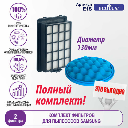 Ecolux Hepa-фильтр для пылесосов Electrolux, Philips, Zanussi, AEG, BORK, THOMAS , 2 шт, E1E фильтр hepa для пылесосов philips performer fc9174 fc9170 powerpro ultimate fc9911 1 шт