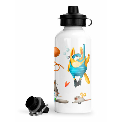 фото Спортивная бутылка для воды пластилин три водных кота и заводная мышка luzimuzi