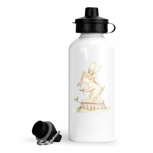 фото Спортивная бутылка весенний сад зайка в венке luzimuzi