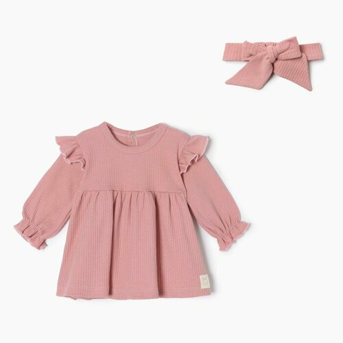 Платье Крошка Я, комплект, размер 74/80, розовый комплект из трех вещей футболка шаровары повязка 1 год 74 см розовый