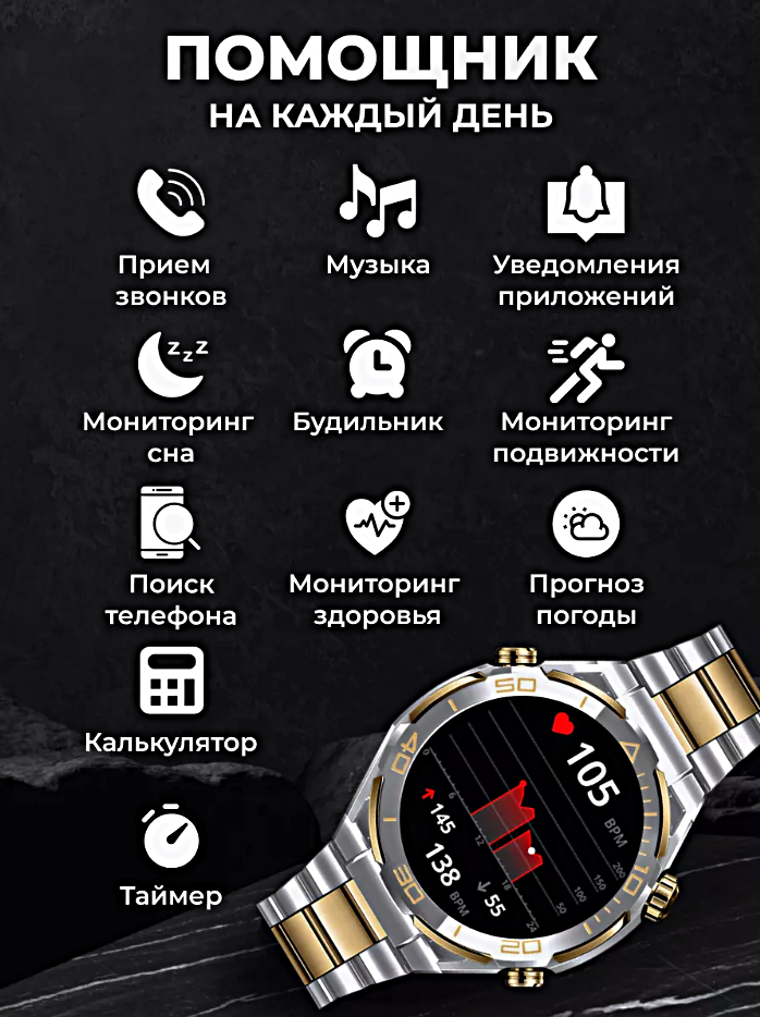 Смарт часы LK ULTIMATE 2 Умные часы PREMIUM Series Smart Watch AMOLED 46MM, iOS, Android, 2 ремешка, Bluetooth Звонки, Серебристый