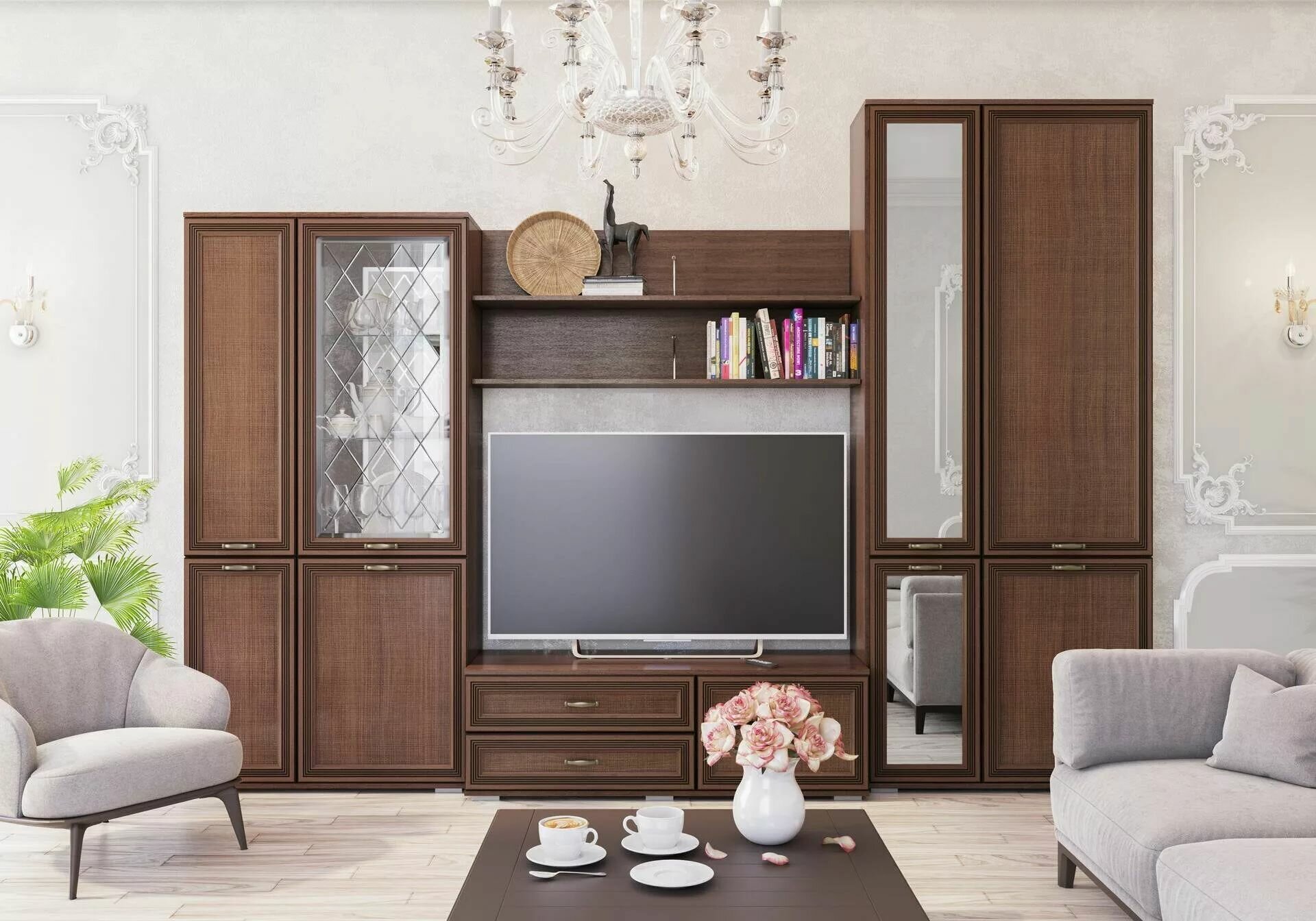 фото Гостиная Ливорно Полка навесная ЛН-1 орех донской