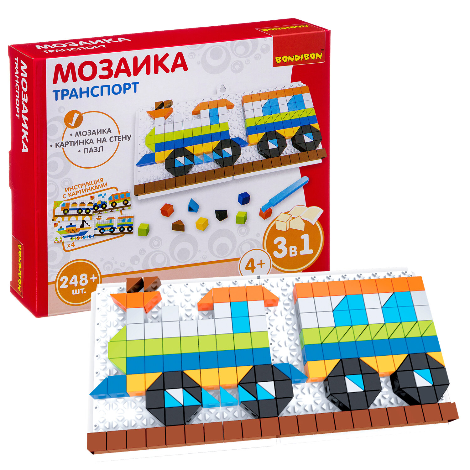 Логические, развивающие игры и игрушки Bondibon Мозаика «транспорт», 248 дет, BOX 22x4.5x19 см