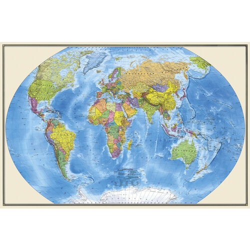 Плакат 150х100см. декоративный, бумажный. Большая политическая карта мира.