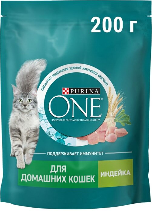 Сухой корм для кошек Purina ONE для живущих в домашних условиях с индейкой 200г