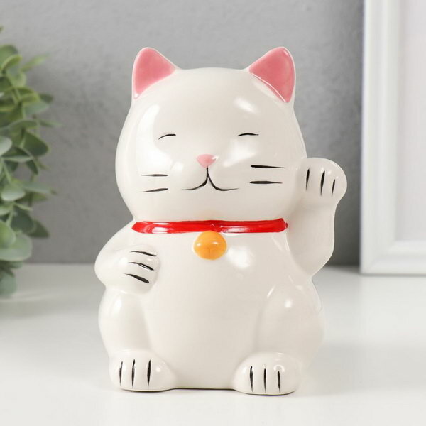Копилка керамика "Белый кот Манэки-нэко" 10х10х14.5 см