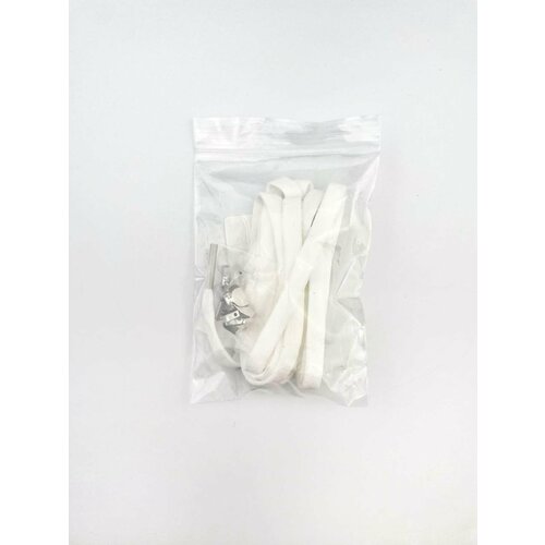 Шнурки для обуви эластичные плоские с фиксаторами зажимами металлическими ярко-белые - 1 пара