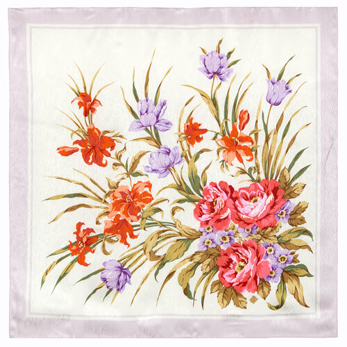 фото Платок павловопосадская платочная мануфактура,89х89 см, белый, бежевый