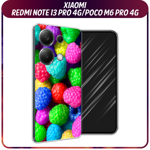 Силиконовый чехол на Xiaomi Redmi Note 13 Pro 4G/Poco M6 Pro 4G / Сяоми Редми Нот 13 Про 4G/Поко М6 Про 4G Леденцовая малина силиконовый чехол на xiaomi redmi note 13 pro 4g poco m6 pro 4g сяоми редми нот 13 про 4g поко м6 про 4g радужный кружевной узор прозрачный