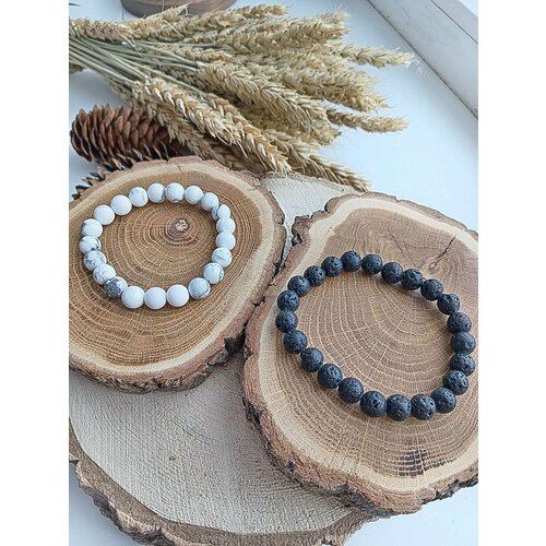 фото Браслет-цепочка парные браслеты для влюбленных из говлита и вулканической лавы, 2 шт., диаметр 6 см, белый, черный далейсс