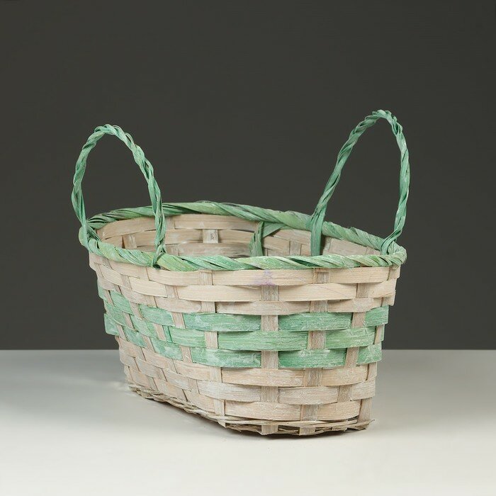 фото Корзина плетеная, D25 х 18 х 11/19 см, зелёная, бамбук