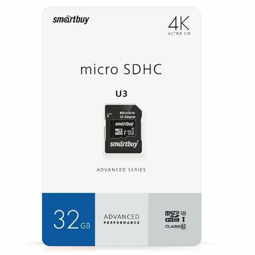 MicroSD 32GB Smart Buy Сlass 10 Advanced U3 V30 A1 (55/90 Mb/s)+ SD адаптер карта памяти microsd 128gb smart buy сlass 10 advanced u3 v30 a1 55 90 mb s sd адаптер