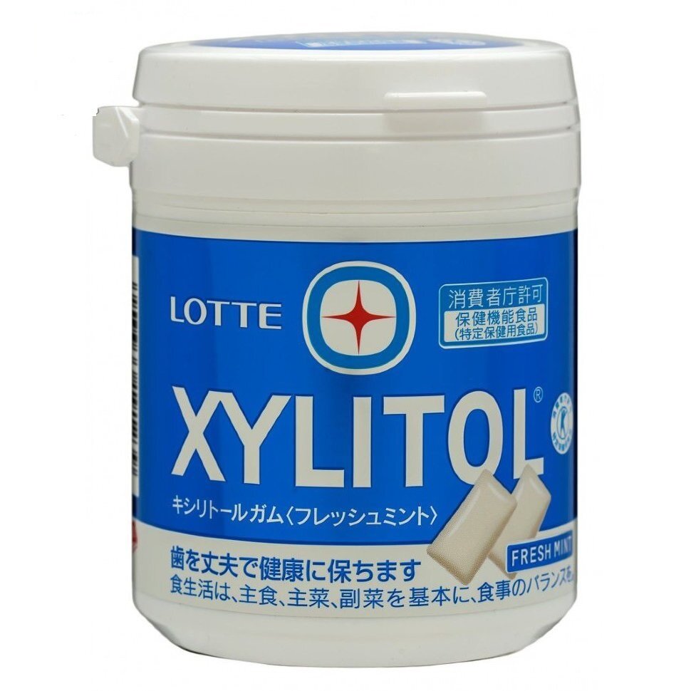 LOTTE XYLITOL без сахара жевательная резинка (освежаящий мятный вкус) 143 гр., банка - фотография № 2