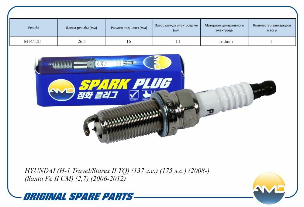 Свеча зажигания 18840-11051/ILFR5B11/AMD. PL87 Iridium для HYUNDAI (H-1 Travel/Starex II TQ) (Santa Fe II CM)