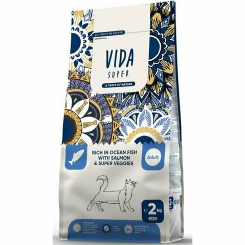 Vida Super Корм Vida Super для взрослых кошек богатый океанской рыбой с лососем и овощами, 2кг