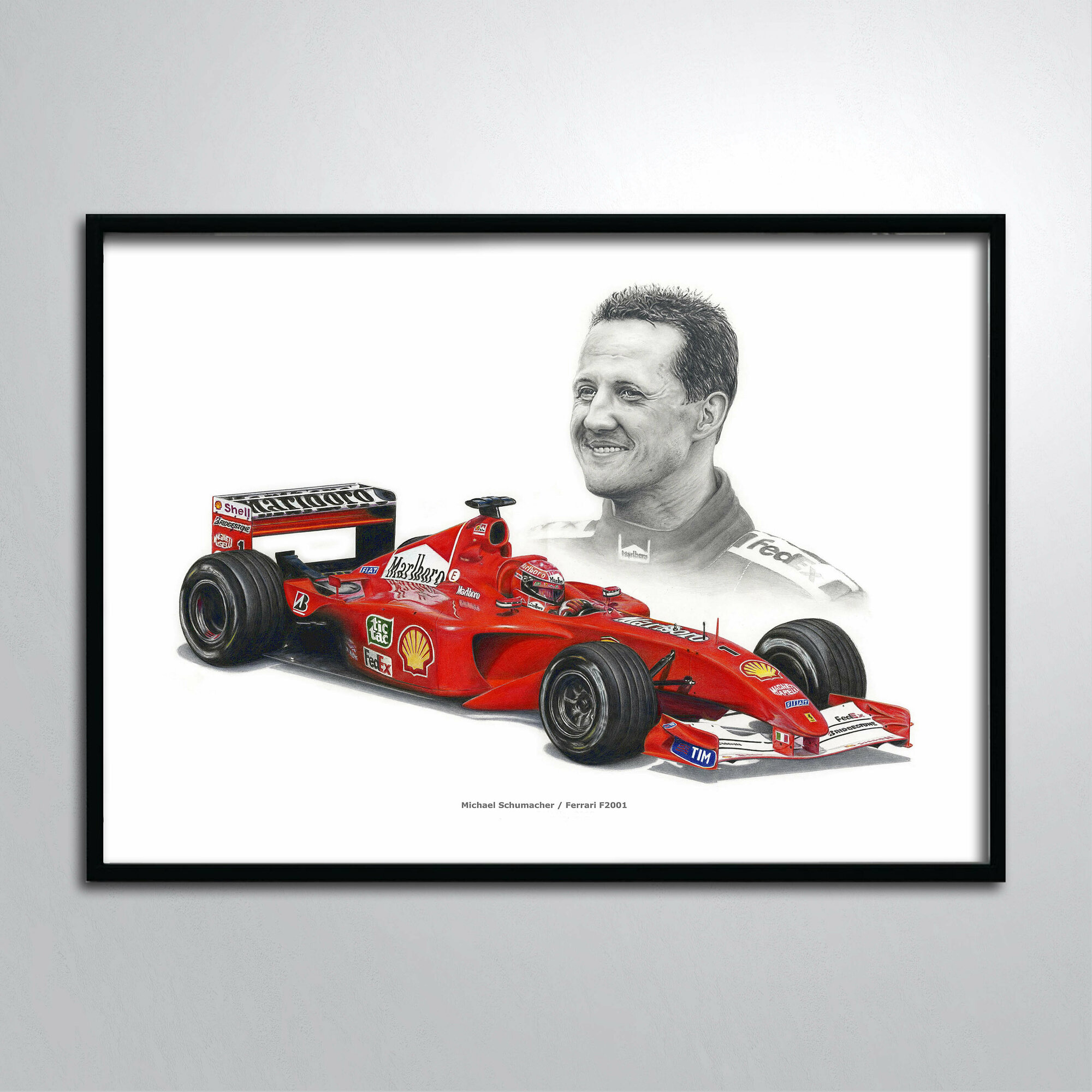 Постер в раме/Болид формулы 1 f1 Formula 1 Михаэль Шумахер Феррари Карандаш