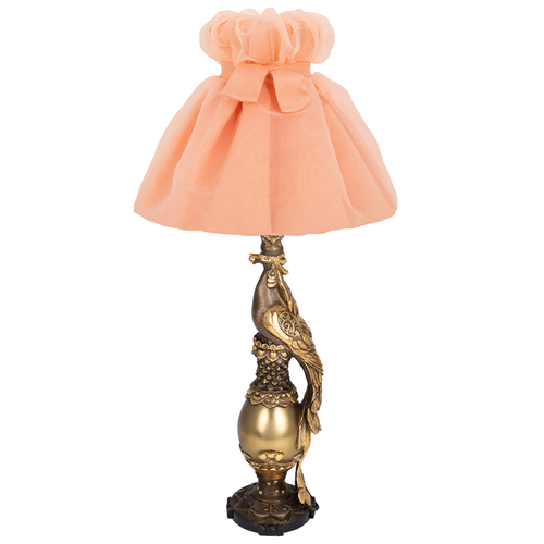 Настольная лампа Bogacho Павлин бронзовая с розовым абажуром Мадлен