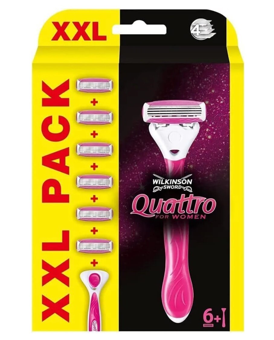 Wilkinson Sword / Schick Quattro for Women / Бритвенный женский станок с 6 сменными кассетами.