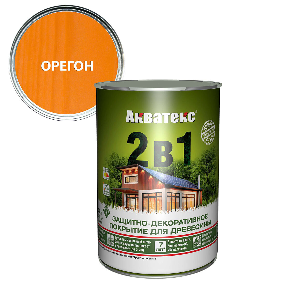 Защитно-декоративное покрытие Акватекс 2 в 1 для древесины алкидное полуматовое лессирующее орегон 08л